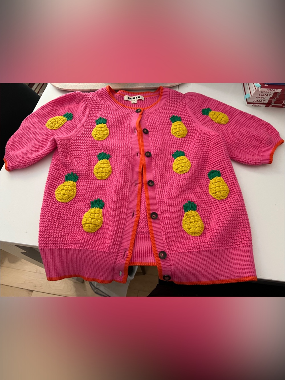 Boden Embroidered Pineapple T-Shirt Cardigan